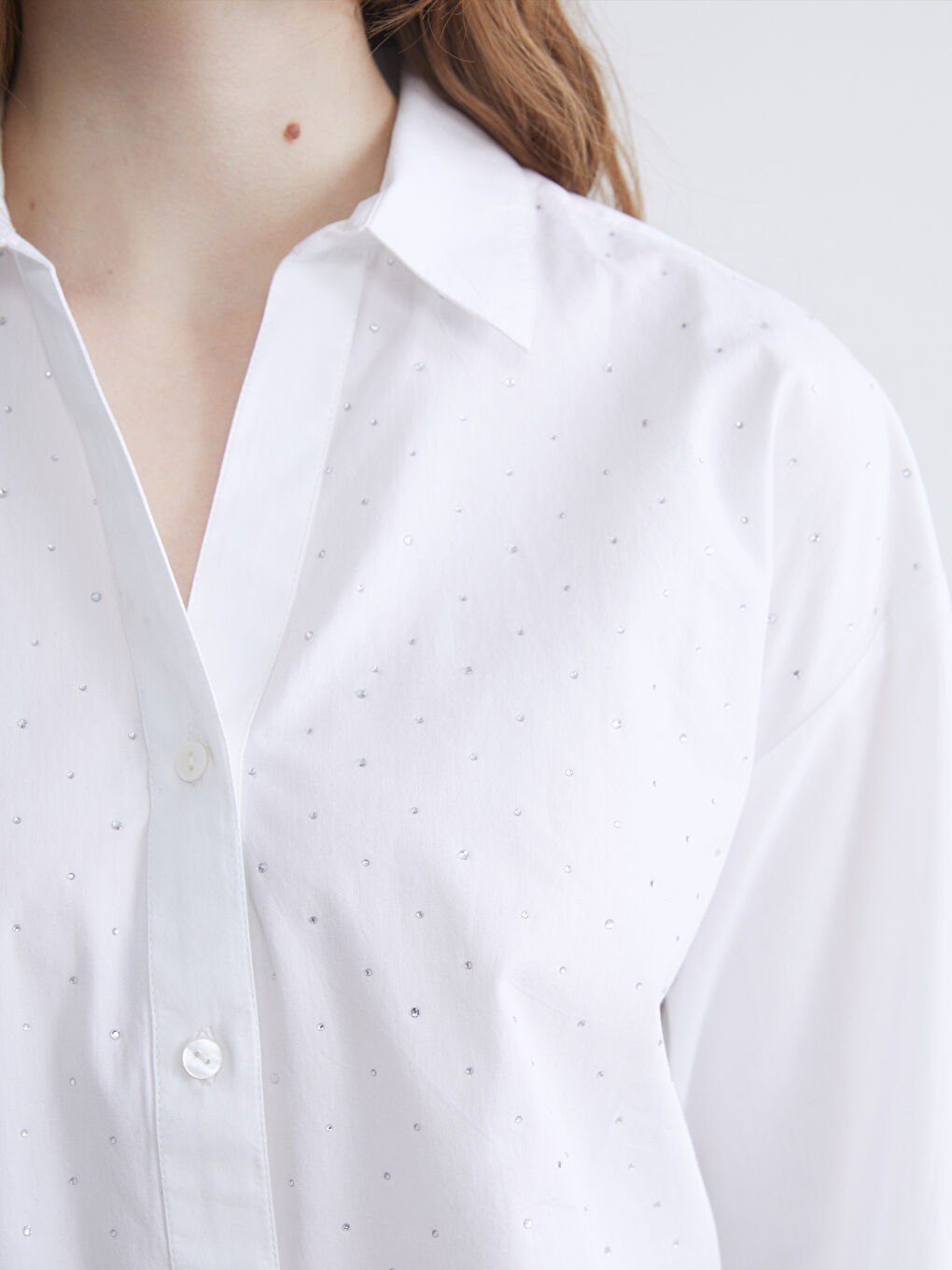 Loose Fit Rhinestone Embellished Women's Shirt-2