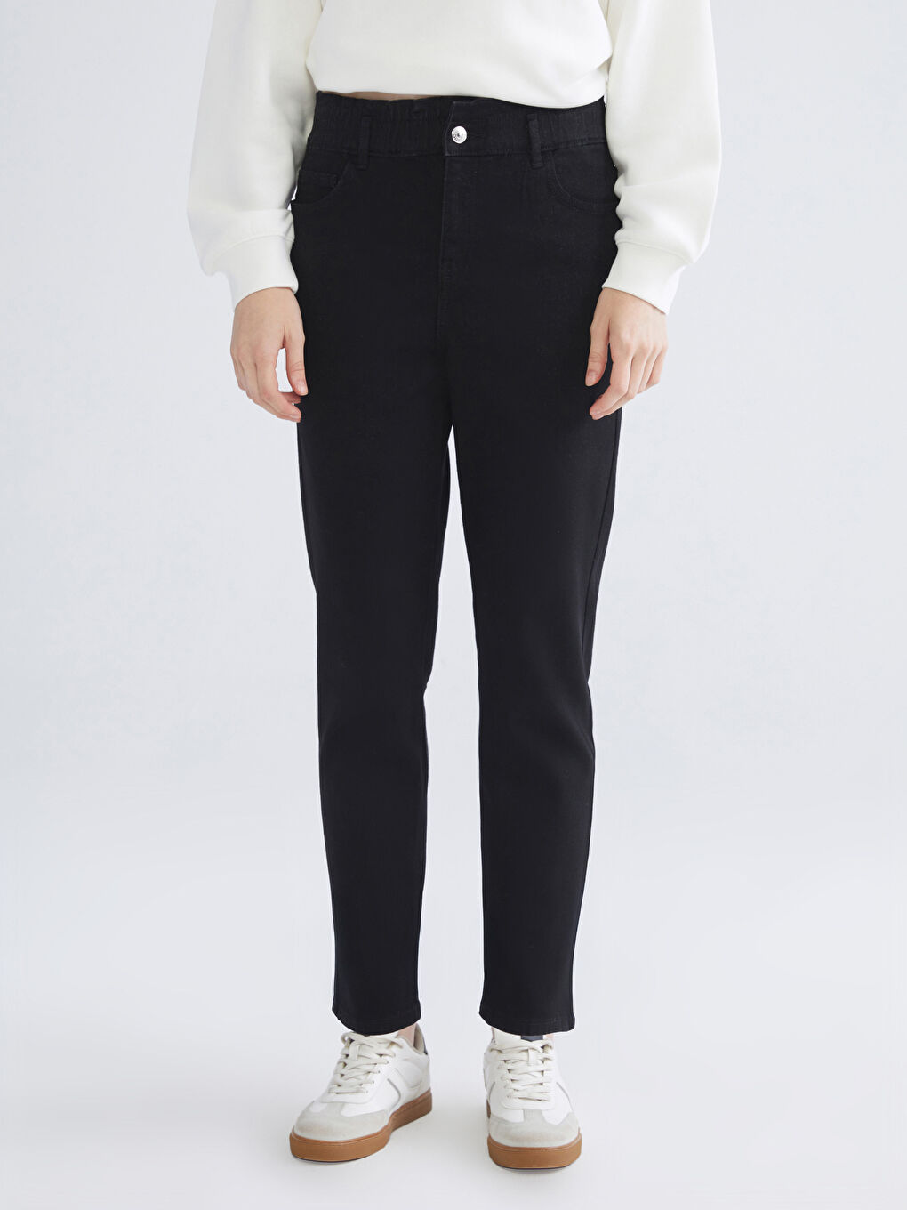 Siyah Slim Mom Kadın Jean Pantolon-2
