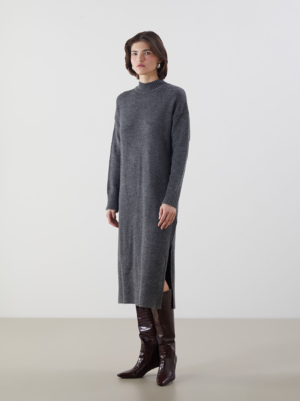 LCW Vision Half Turtleneck Women's Knitwear Dress -W5GK73Z8-D3A
