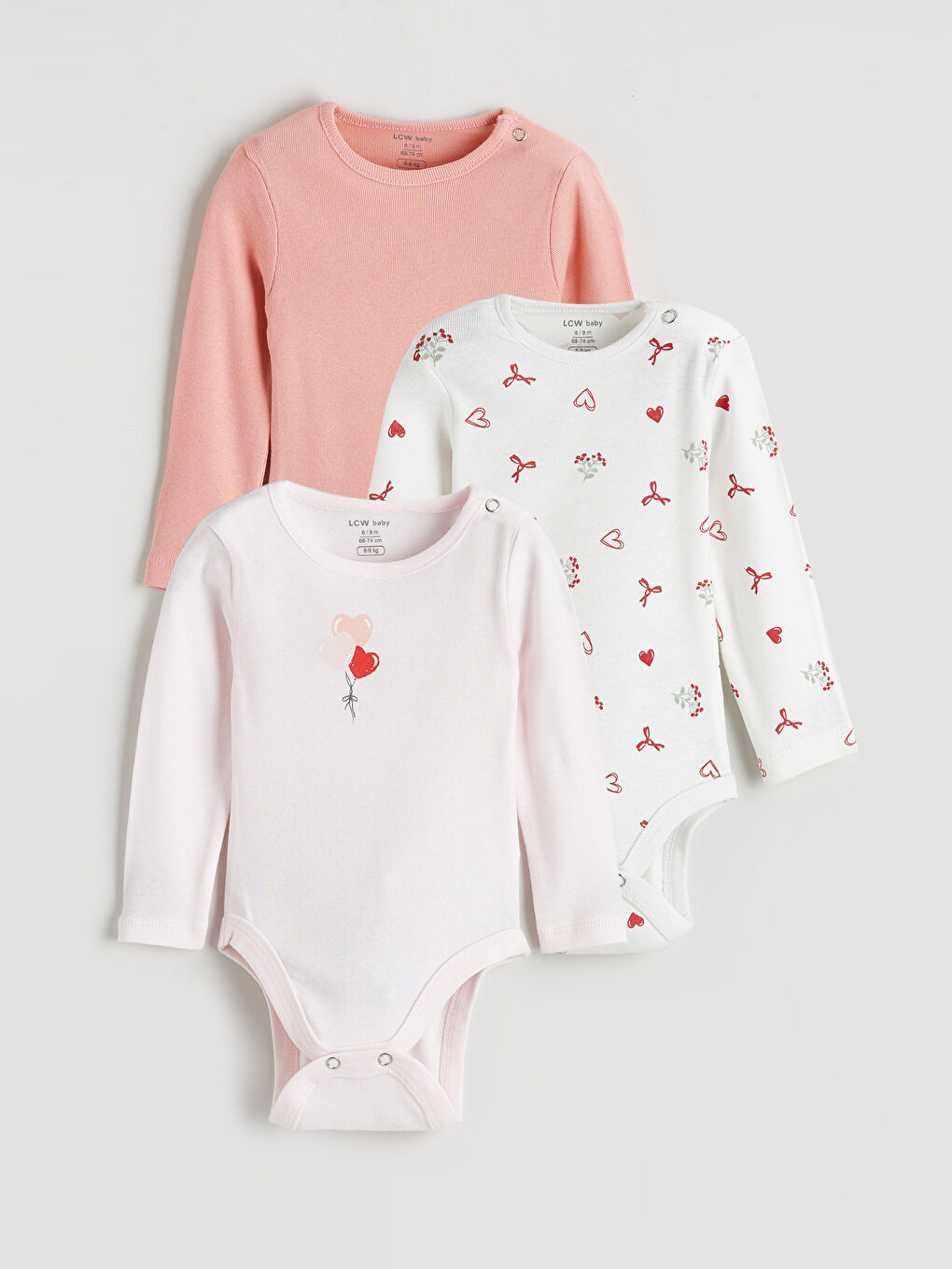Crew Neck Baby Girls' Snap-Button Bodysuit 3-Pack