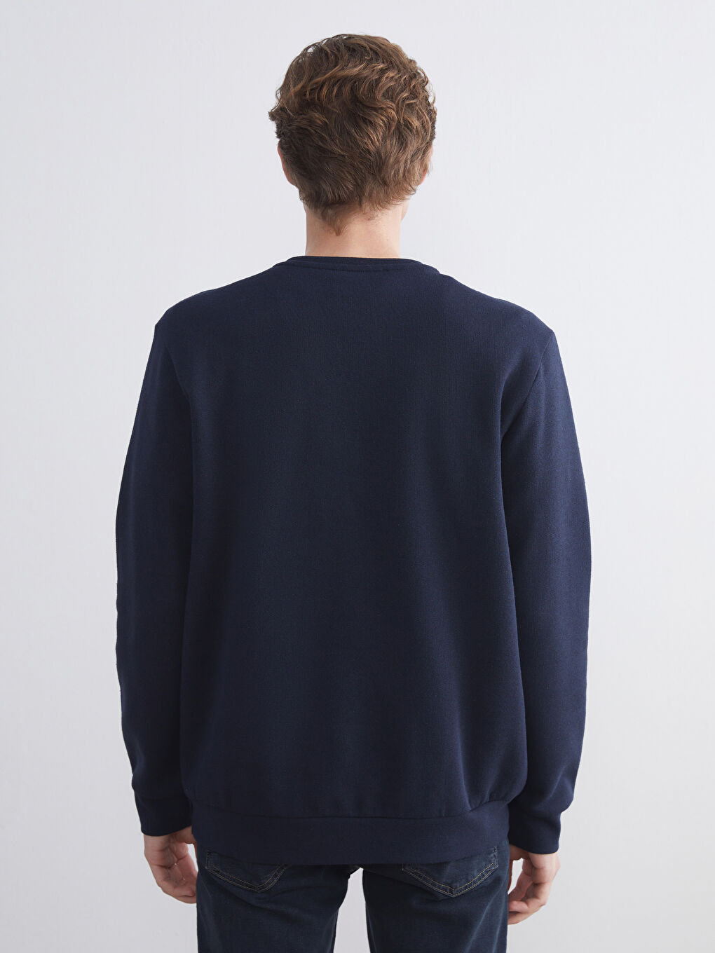 Lacivert Bisiklet Yaka Baskılı Erkek Sweatshirt-3