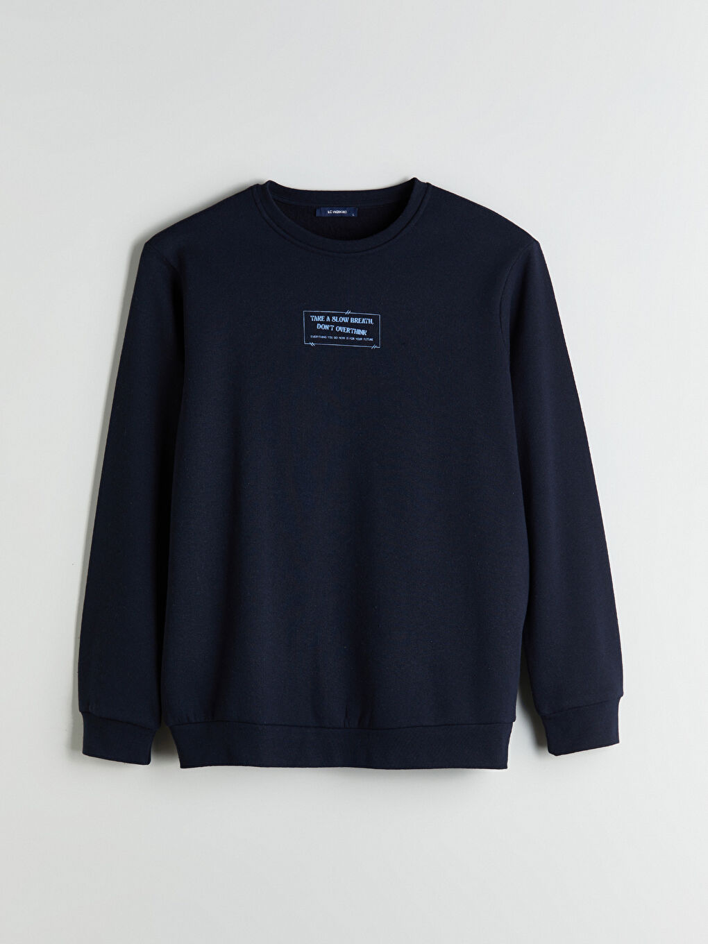 Lacivert Bisiklet Yaka Baskılı Erkek Sweatshirt-4