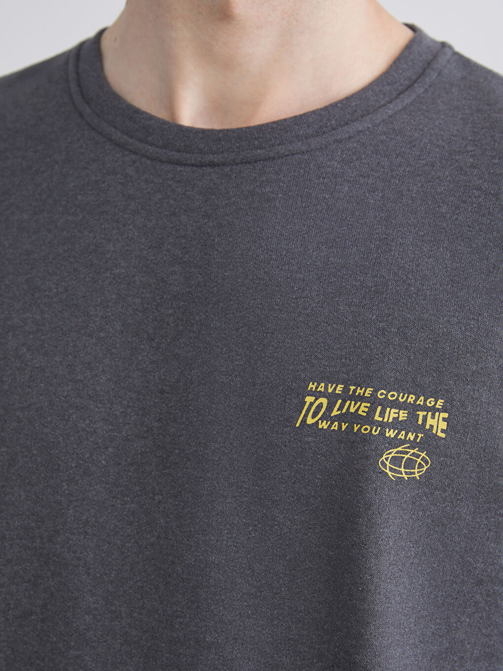 Antrasit Bisiklet Yaka Baskılı Erkek Sweatshirt-2