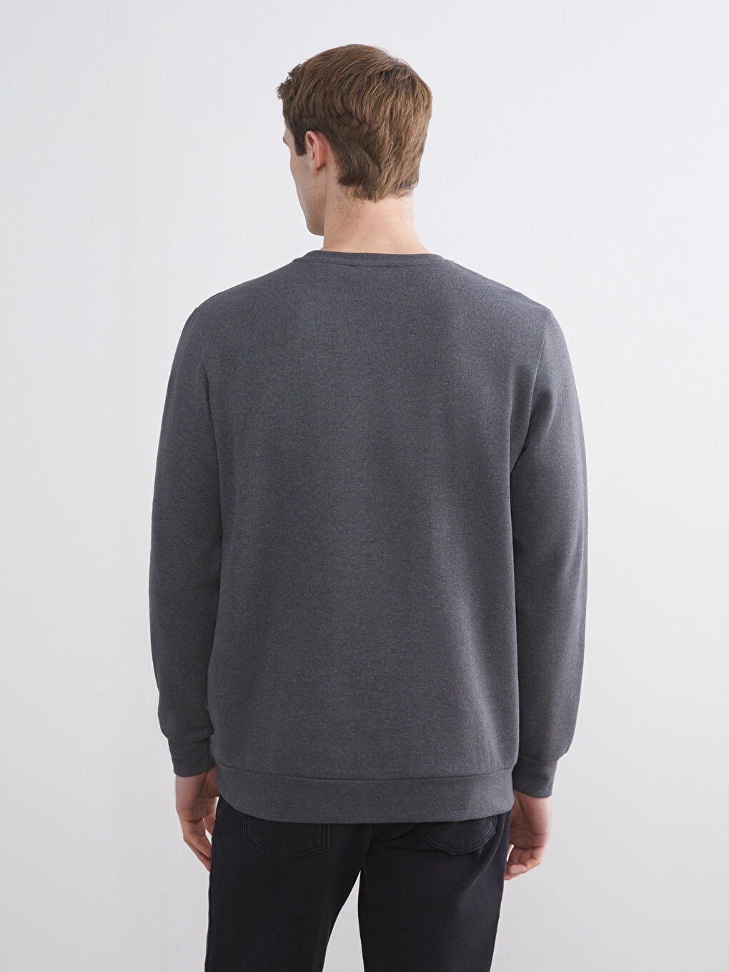 Antrasit Bisiklet Yaka Baskılı Erkek Sweatshirt-3