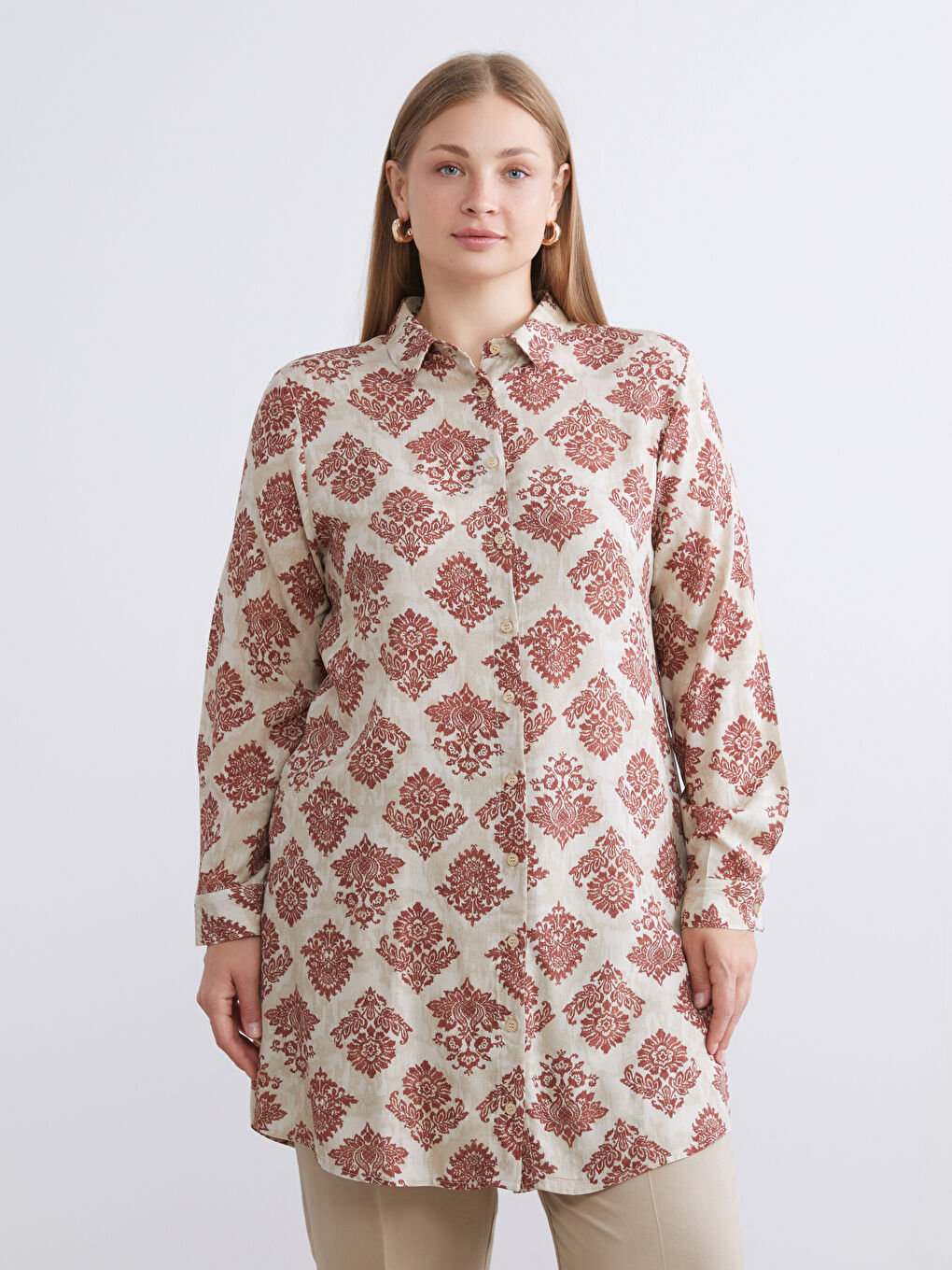 Bordo Desenli Kadın Gömlek Tunik-2