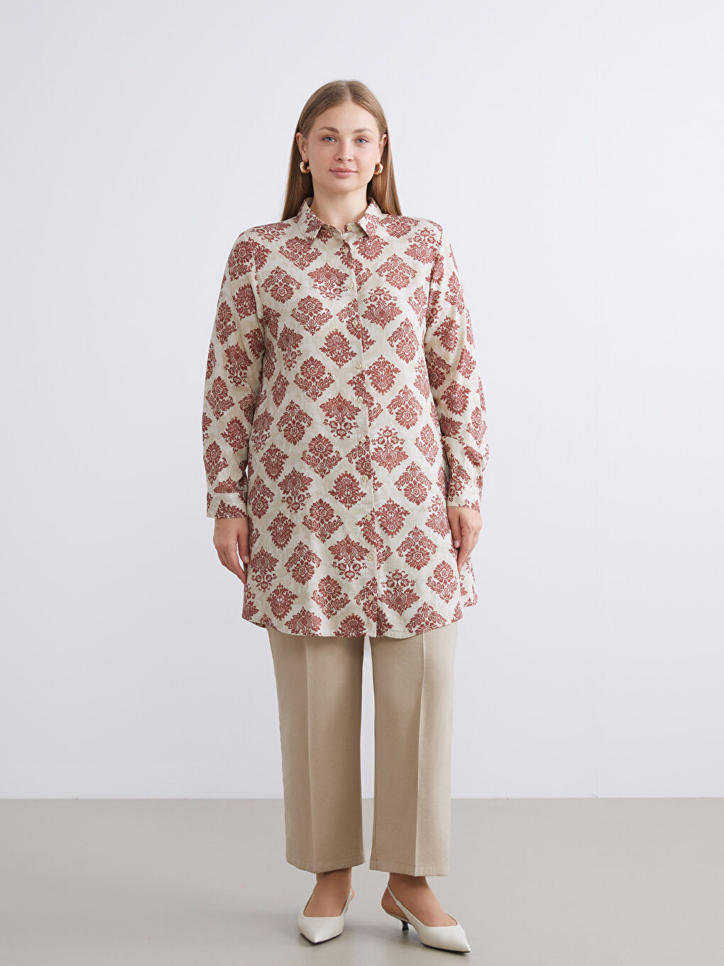 Bordo Desenli Kadın Gömlek Tunik-7