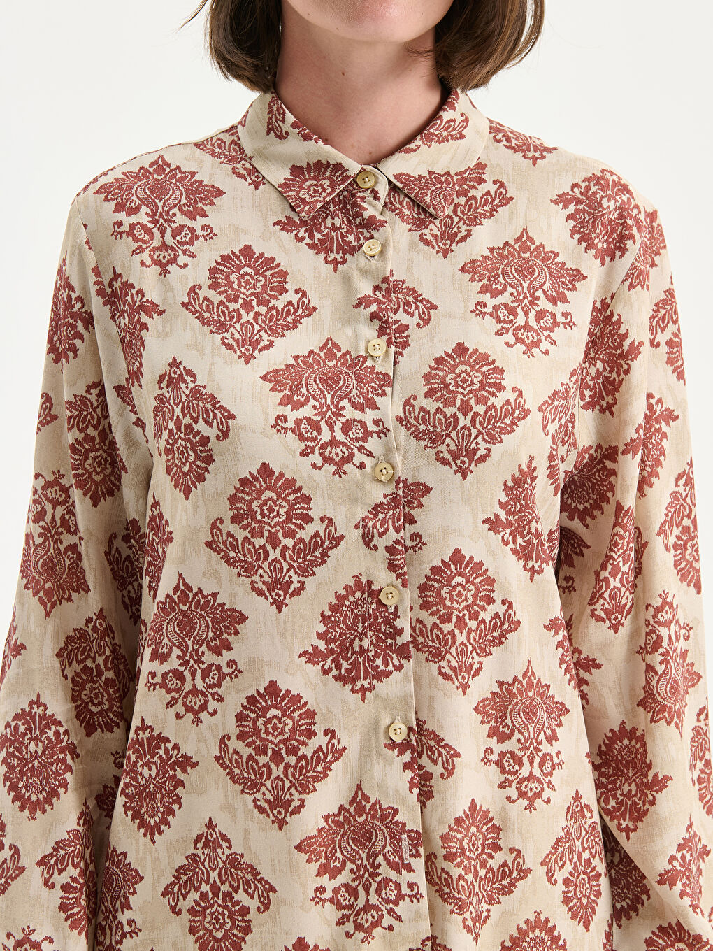 Bordo Desenli Kadın Gömlek Tunik-5