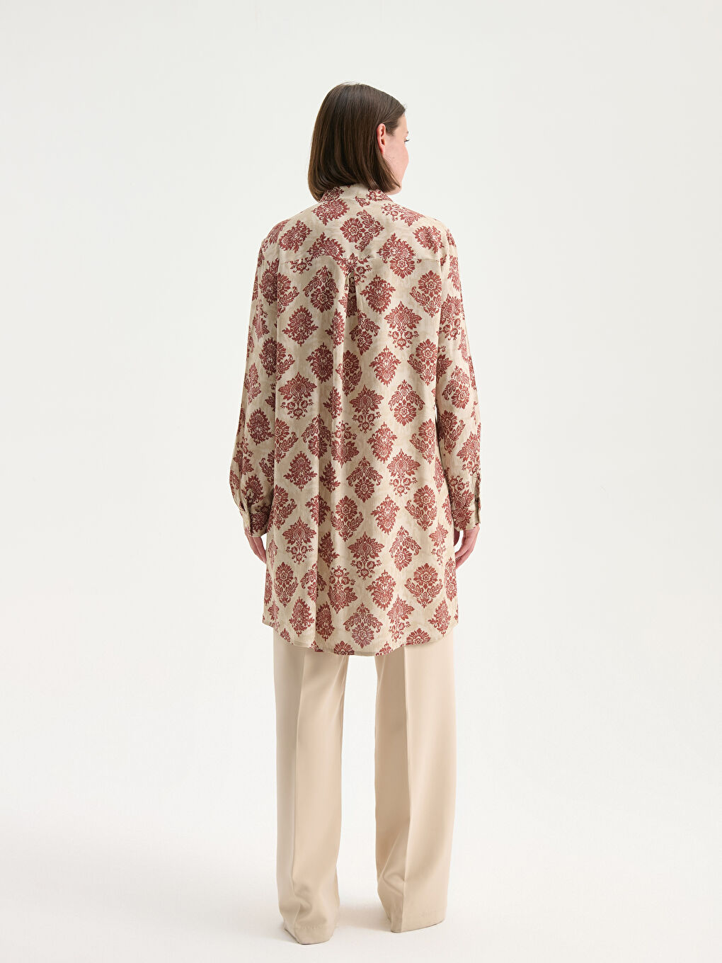 Bordo Desenli Kadın Gömlek Tunik-6