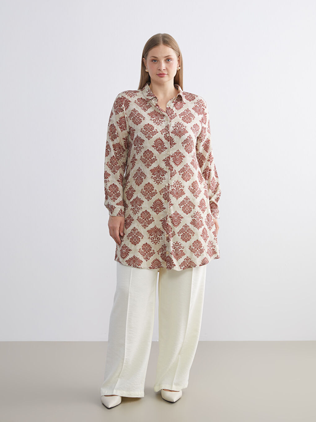 Bordo Desenli Kadın Gömlek Tunik-1