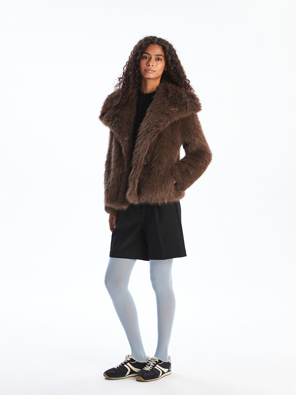 Jacket Neck Women's Fur Overcoat-1