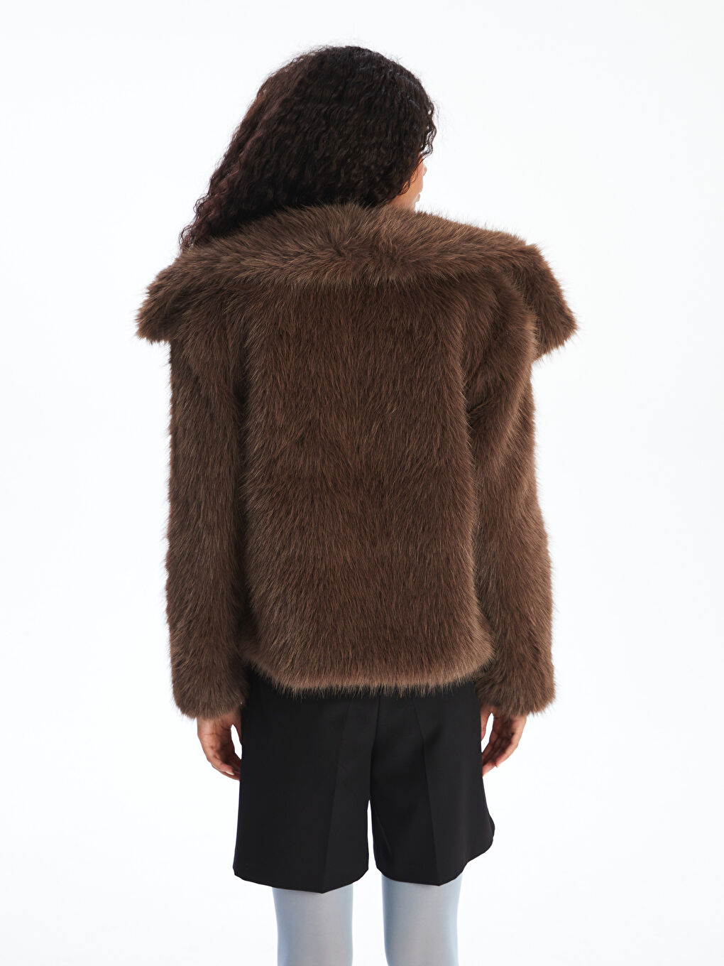 Jacket Neck Women's Fur Overcoat-3