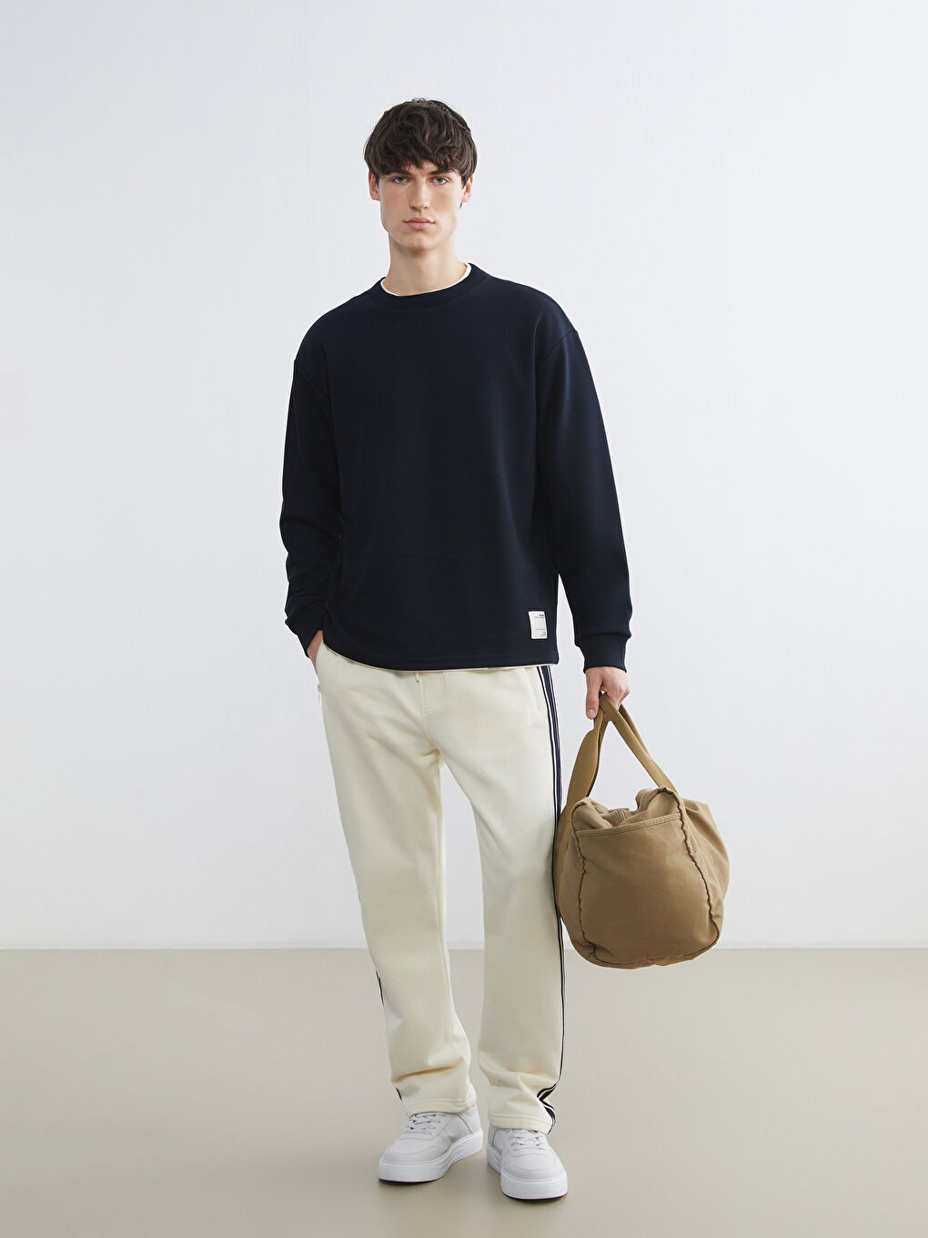 Lacivert Bisiklet Yaka Erkek Sweatshirt-1