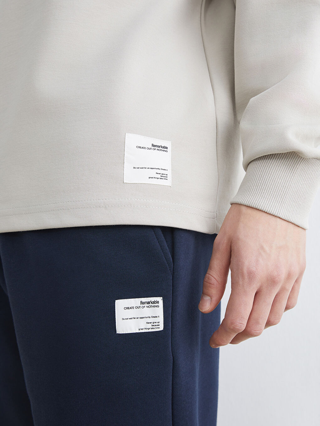 Bej Bisiklet Yaka Erkek Sweatshirt-3