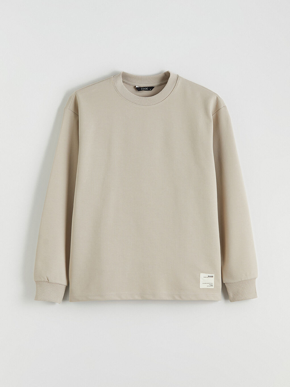 Bej Bisiklet Yaka Erkek Sweatshirt-5