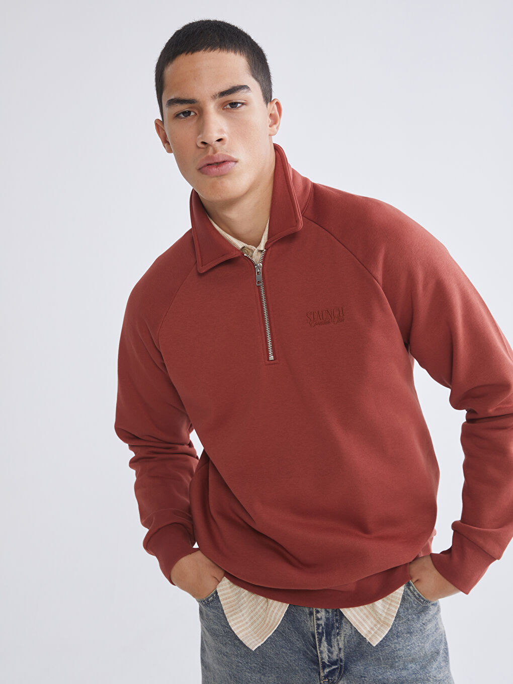 Bordo Polo Yaka Erkek Sweatshirt