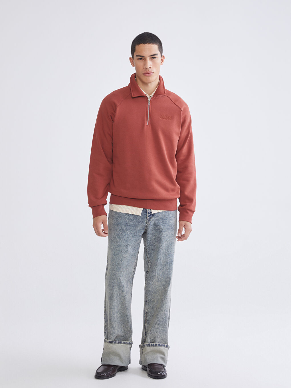 Bordo Polo Yaka Erkek Sweatshirt-1
