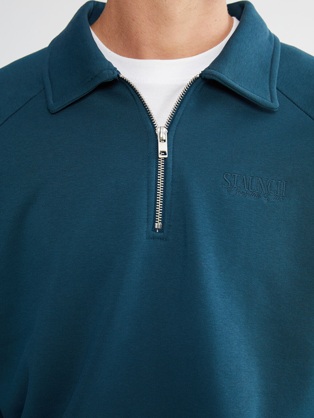 Petrol Polo Yaka Erkek Kalın Sweatshirt-2