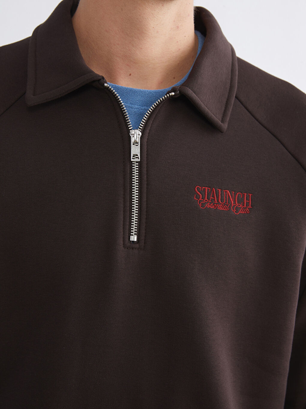 Kahverengi Polo Yaka Erkek Kalın Sweatshirt-2