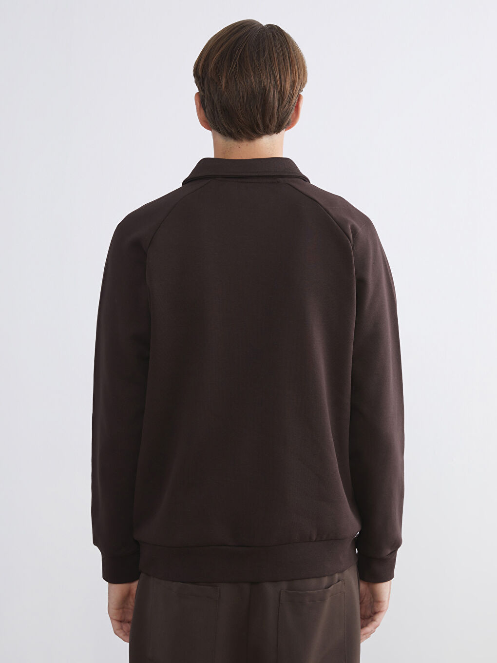 Kahverengi Polo Yaka Erkek Kalın Sweatshirt-3