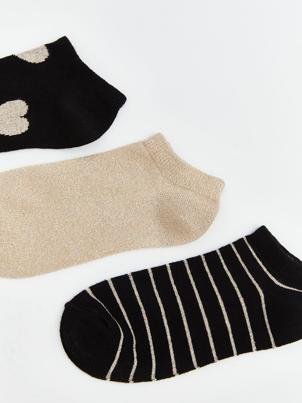 Siyah Desenli Kadın Patik Çorap 3'lü-1