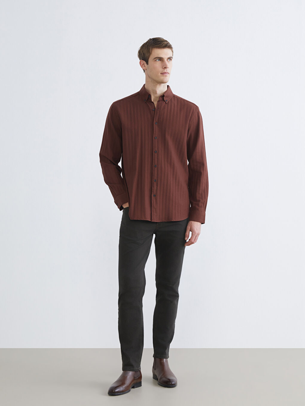 Рубашка Мужская С Длинным Рукавом Стандартного Кроя-1