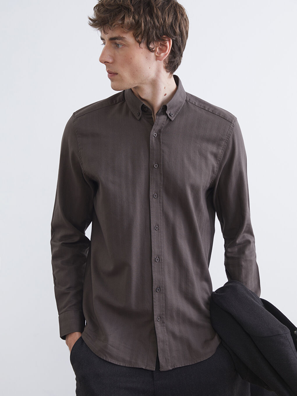 Kahverengi Regular Fit Uzun Kollu Erkek Gömlek