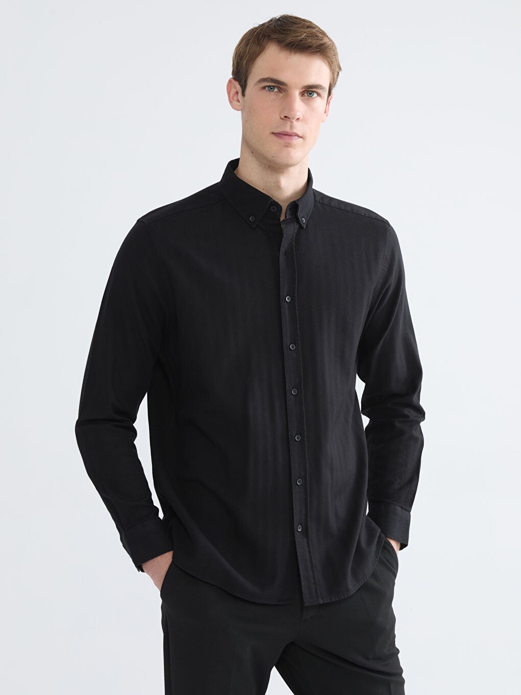 Siyah Regular Fit Uzun Kollu Erkek Gömlek