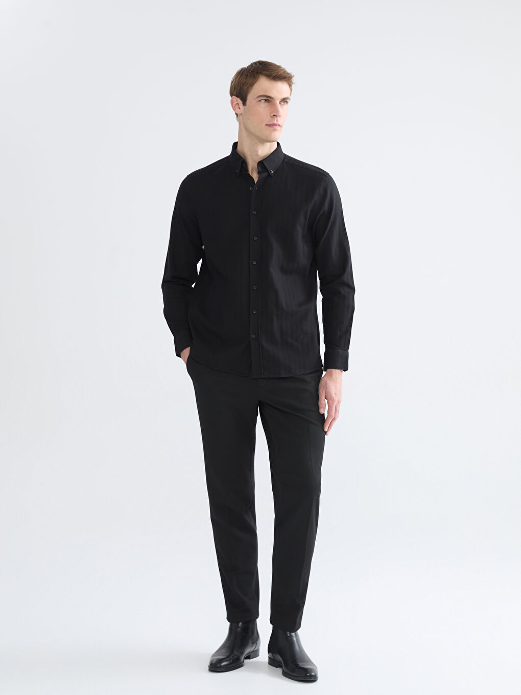 Siyah Regular Fit Uzun Kollu Erkek Gömlek-1