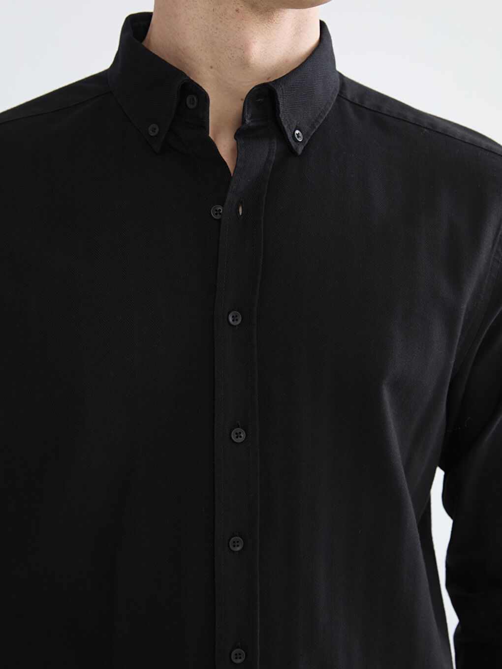 Siyah Regular Fit Uzun Kollu Erkek Gömlek-2