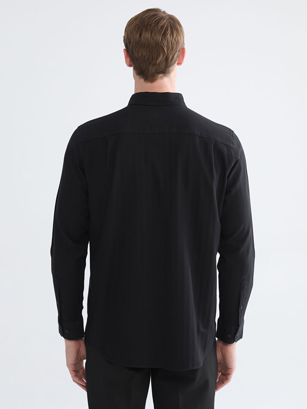 Siyah Regular Fit Uzun Kollu Erkek Gömlek-3