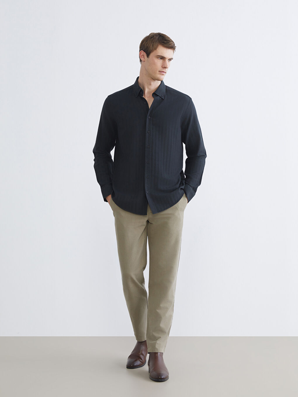 Рубашка Мужская С Длинным Рукавом Стандартного Кроя-1