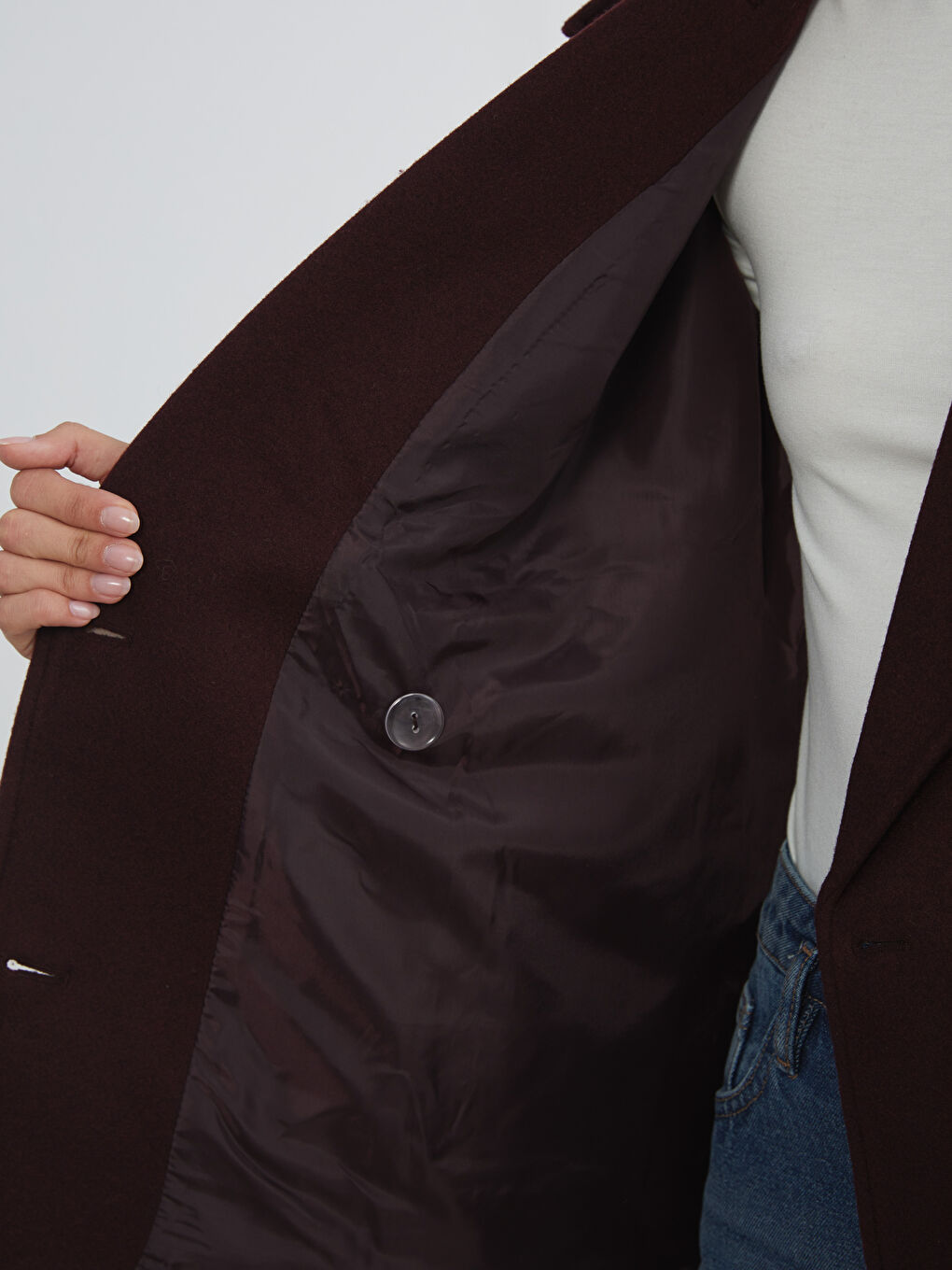 Mürdüm Kruvaze Yaka Kadın Kaşe Kaban-3