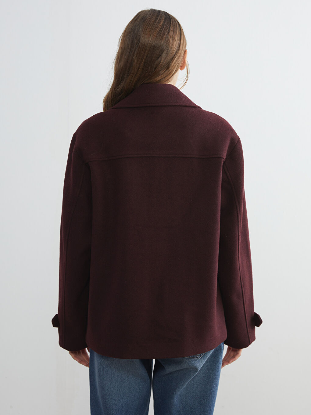 Mürdüm Kruvaze Yaka Kadın Kaşe Kaban-4