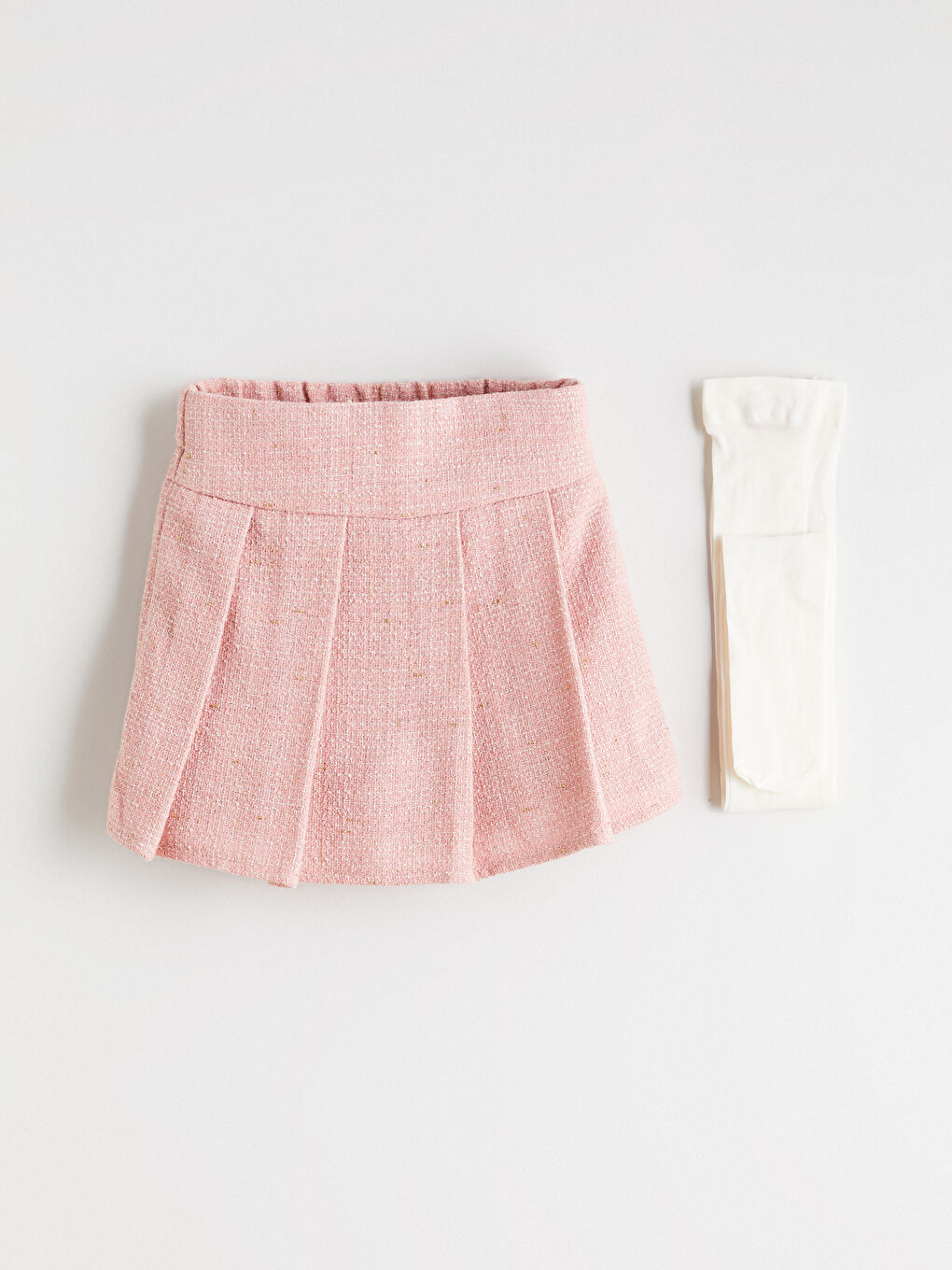 Pembe Beli Lastikli Pileli Tüvit Kız Çocuk Şort Etek