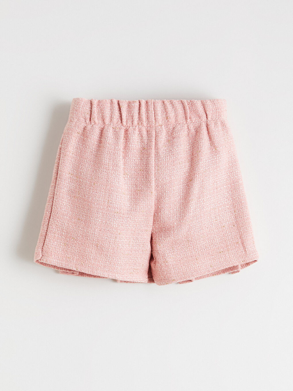 Pembe Beli Lastikli Pileli Tüvit Kız Çocuk Şort Etek-3