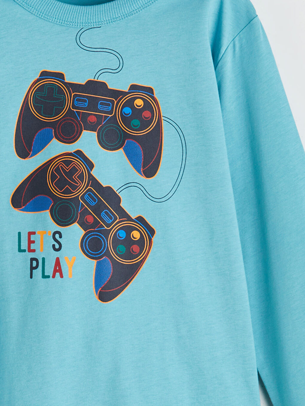 Turkuaz Bisiklet Yaka Erkek Çocuk Pijama Üst-1