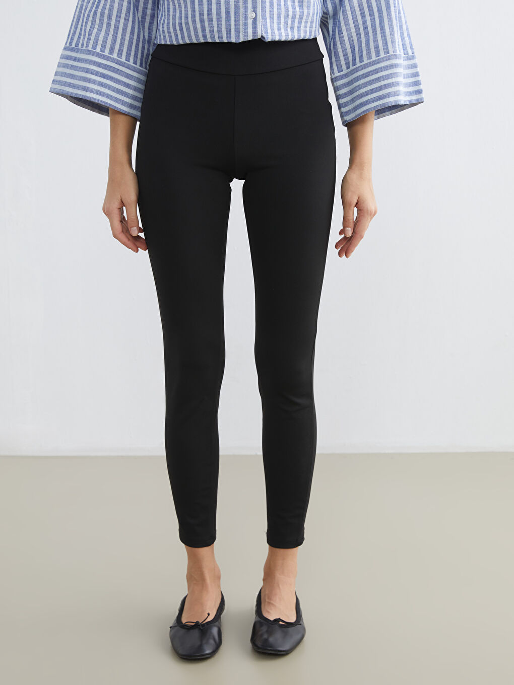 Siyah Beli Lastikli Kadın Tayt-1