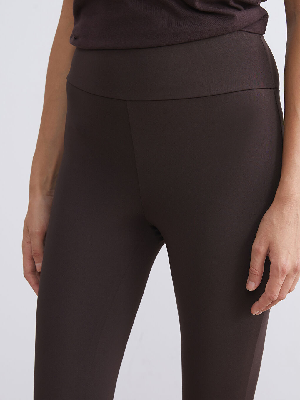 Kahverengi Beli Lastikli Kadın Tayt-2