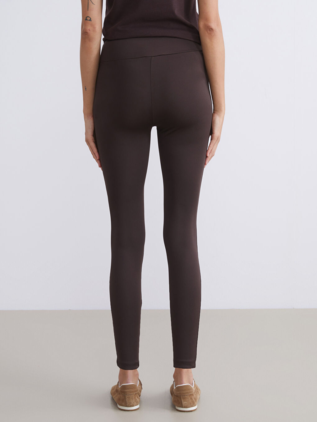 Kahverengi Beli Lastikli Kadın Tayt-3