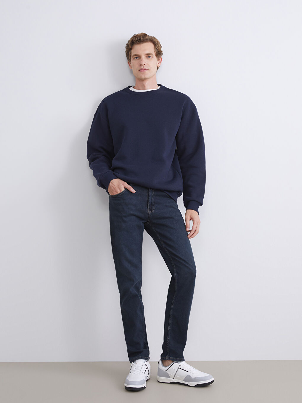 Lacivert Bisiklet Yaka Erkek Sweatshirt-1