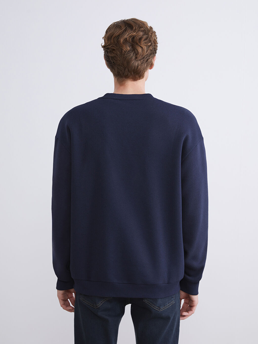 Lacivert Bisiklet Yaka Erkek Sweatshirt-3