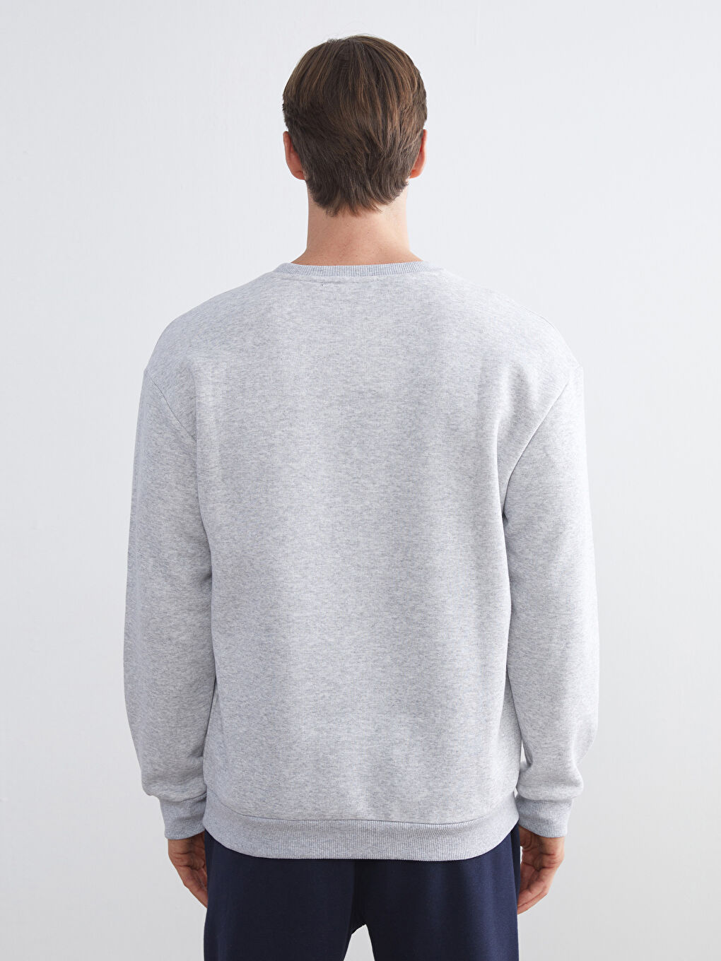 Gri Bisiklet Yaka Erkek Sweatshirt-3