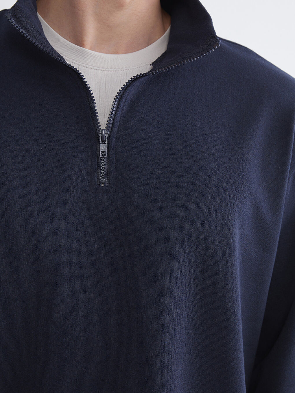 Lacivert Fermuarlı Dik Yaka Uzun Kollu Erkek Sweatshirt-2