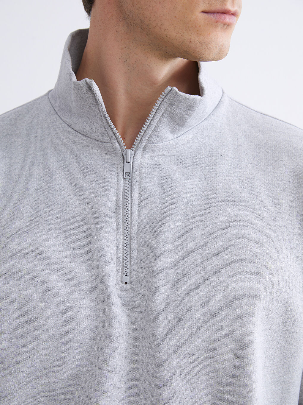 Gri Fermuarlı Dik Yaka Uzun Kollu Erkek Sweatshirt-2