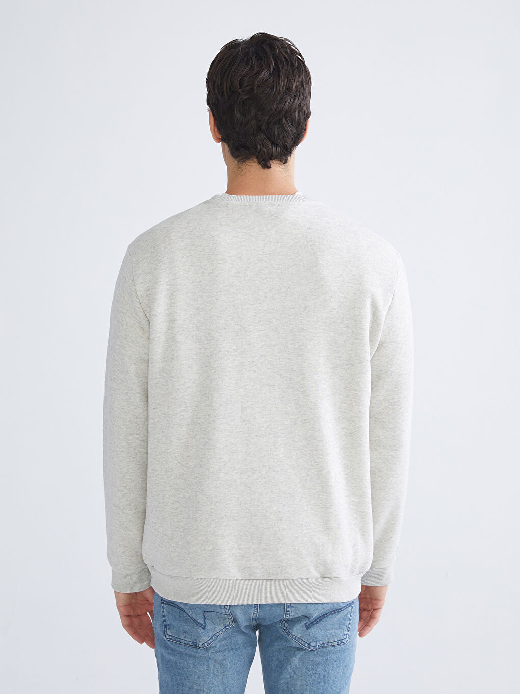 Gri Bisiklet Yaka Erkek Sweatshirt-3