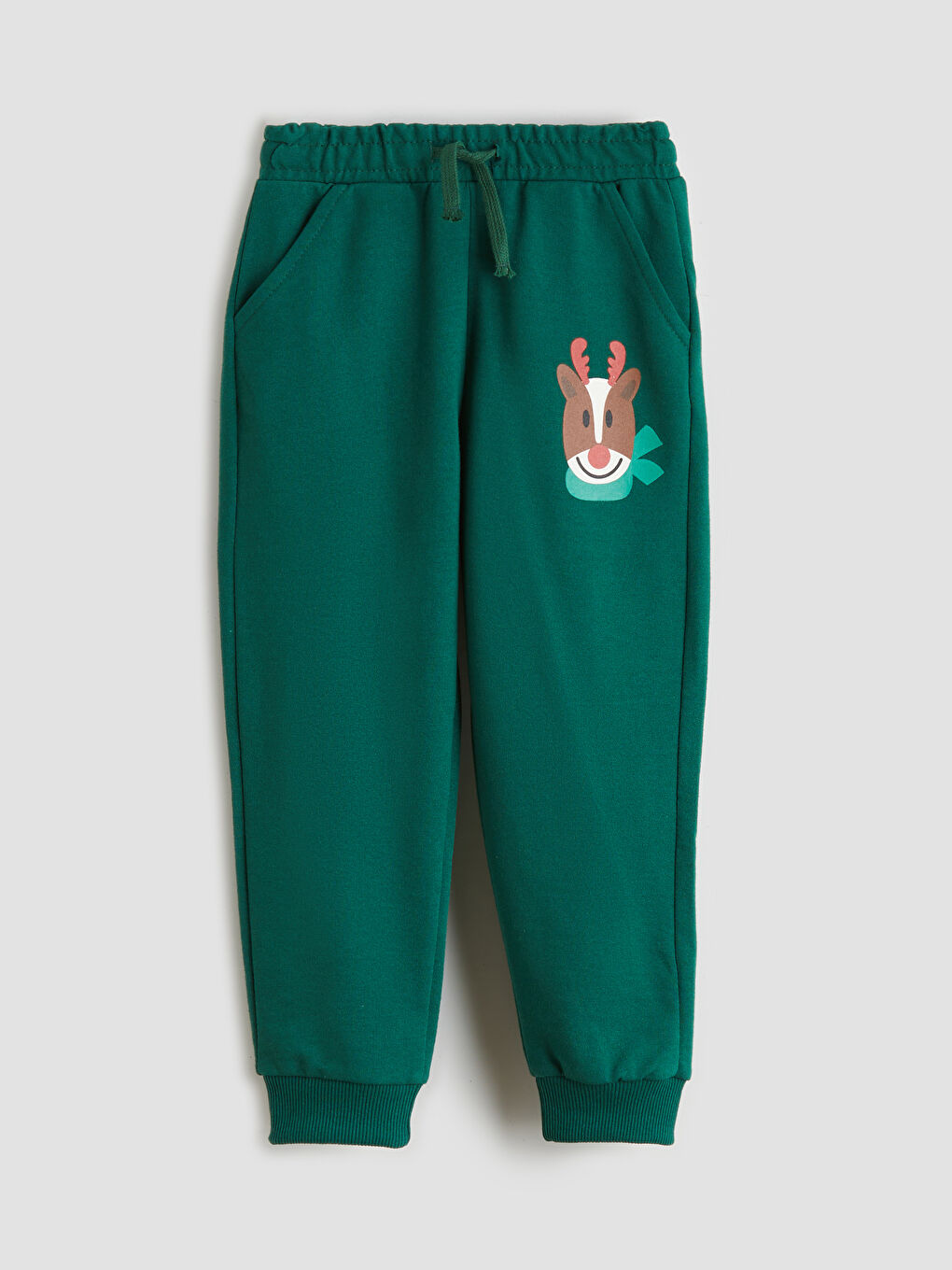 Yeşil Beli Lastikli Yılbaşı Temalı Erkek Çocuk Jogger Eşofman Altı