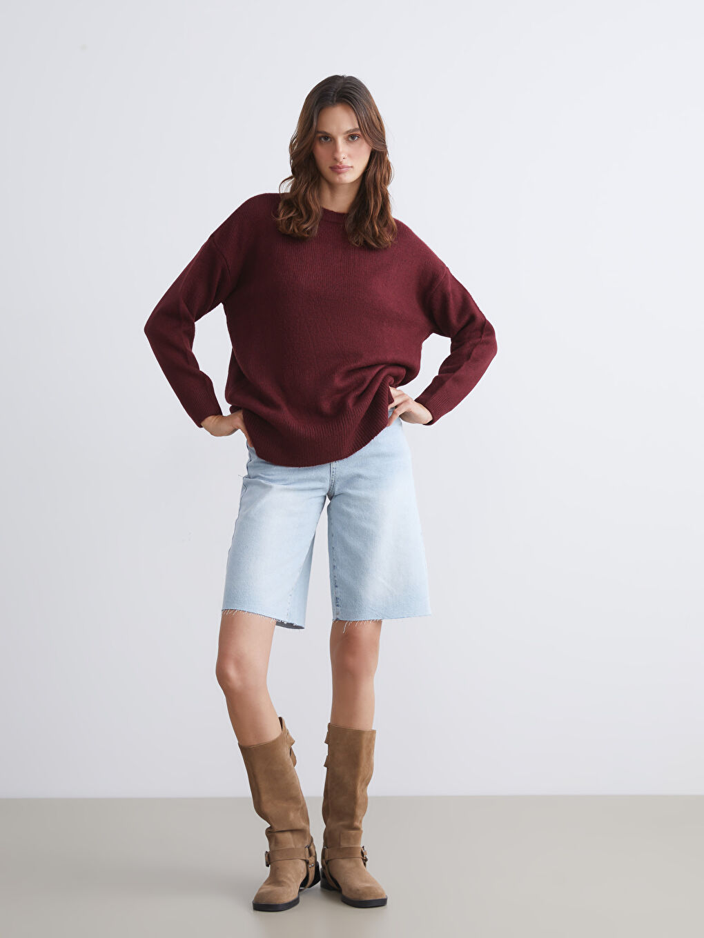 LCW Vision Crew Neck Oversize Women's Knitwear Sweater -W5GN23Z8-DCL