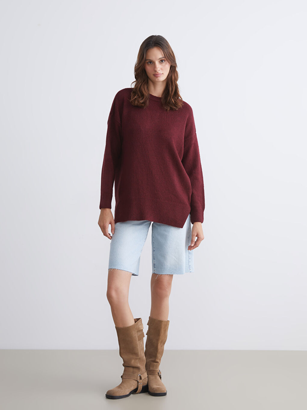 LCW Vision Crew Neck Oversize Women's Knitwear Sweater -W5GN23Z8-DCL