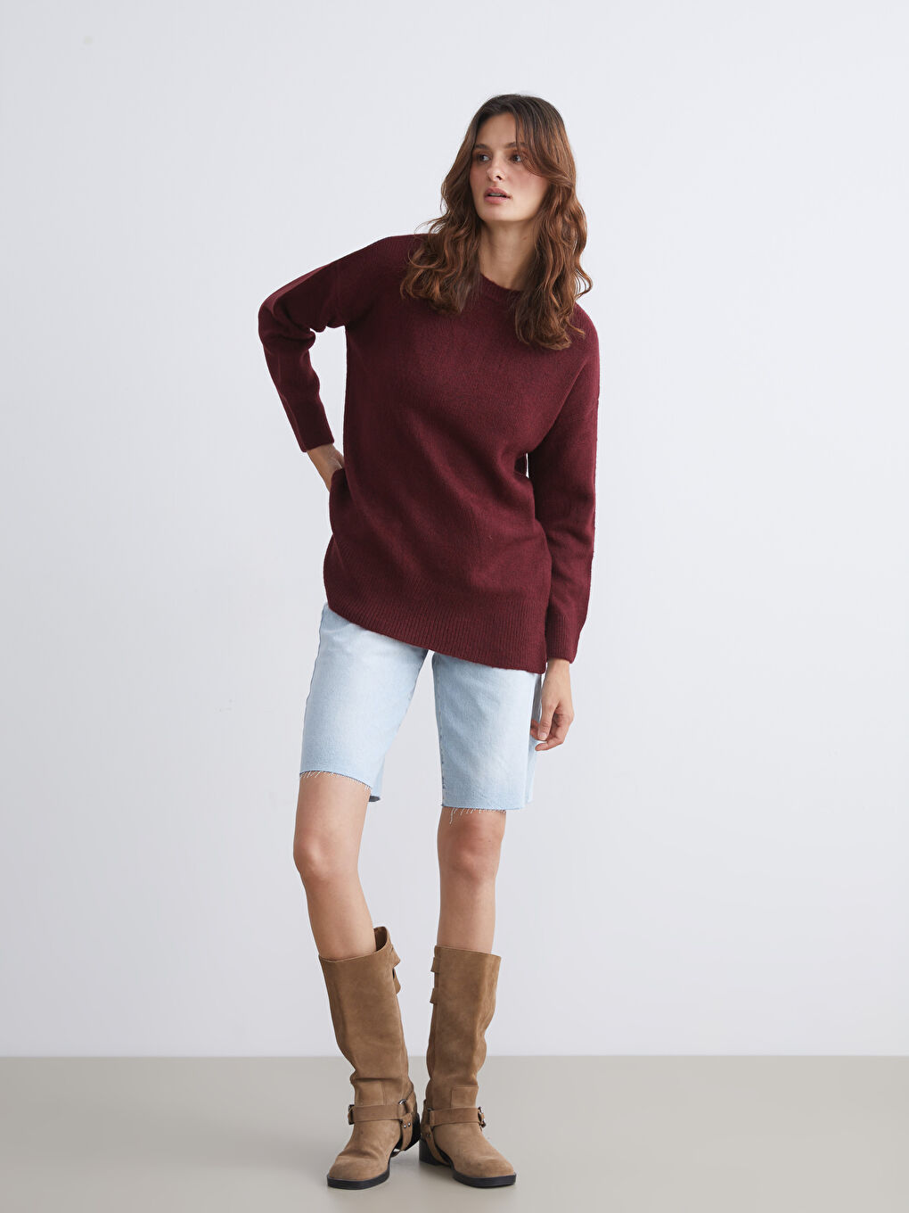 LCW Vision Crew Neck Oversize Women's Knitwear Sweater -W5GN23Z8-DCL