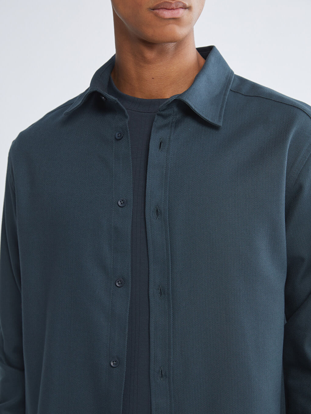 Petrol Regular Fit Uzun Kollu Armürlü Erkek Gömlek-2